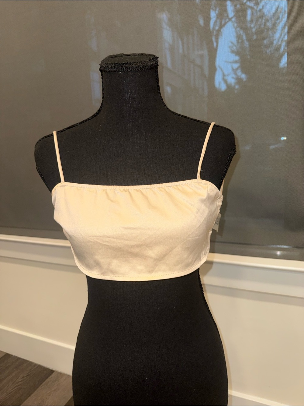 Classic Cream Spaghetti-Strap Crop Top